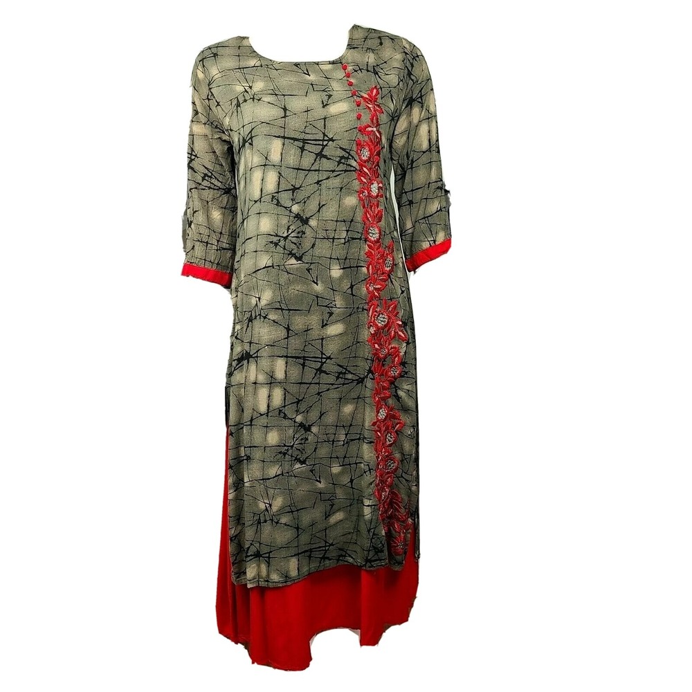 Kaira Be That Girl Today Kurti Dress Womens Embroidered XXL Green Red